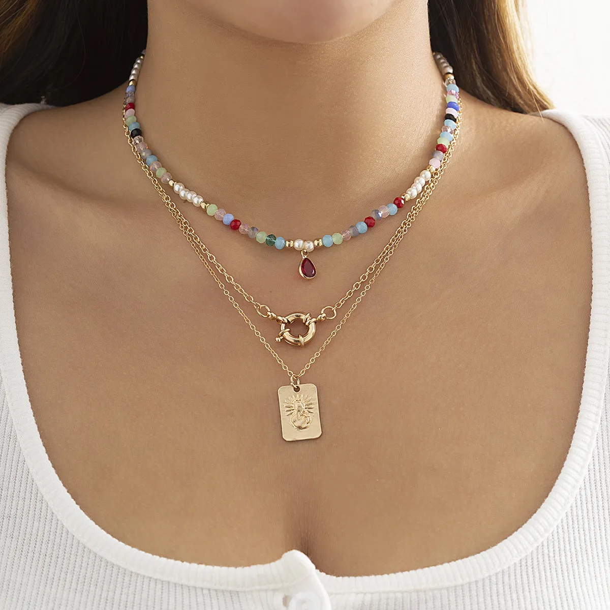 Acrylic & Crystal Pendant Necklace Set