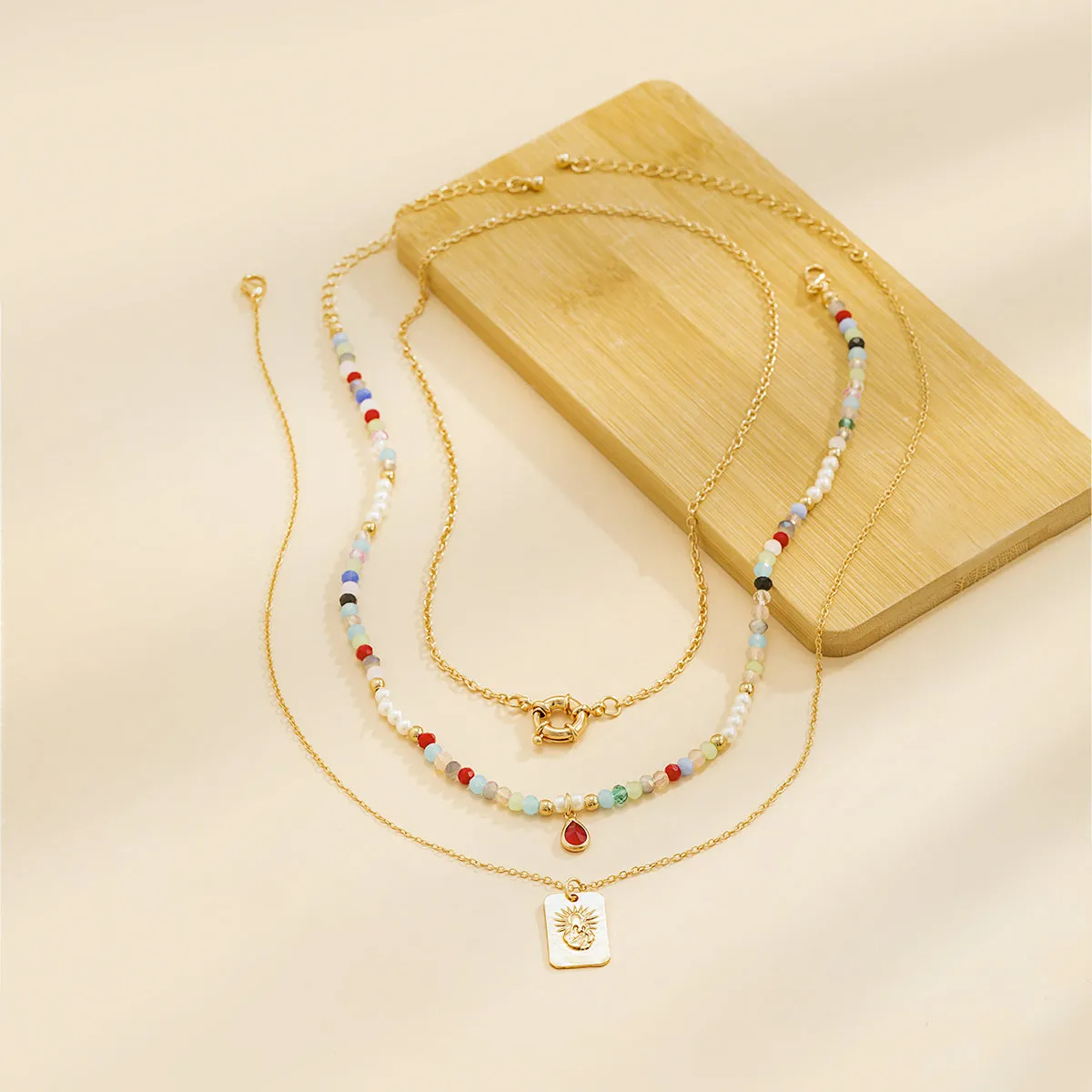 Acrylic & Crystal Pendant Necklace Set