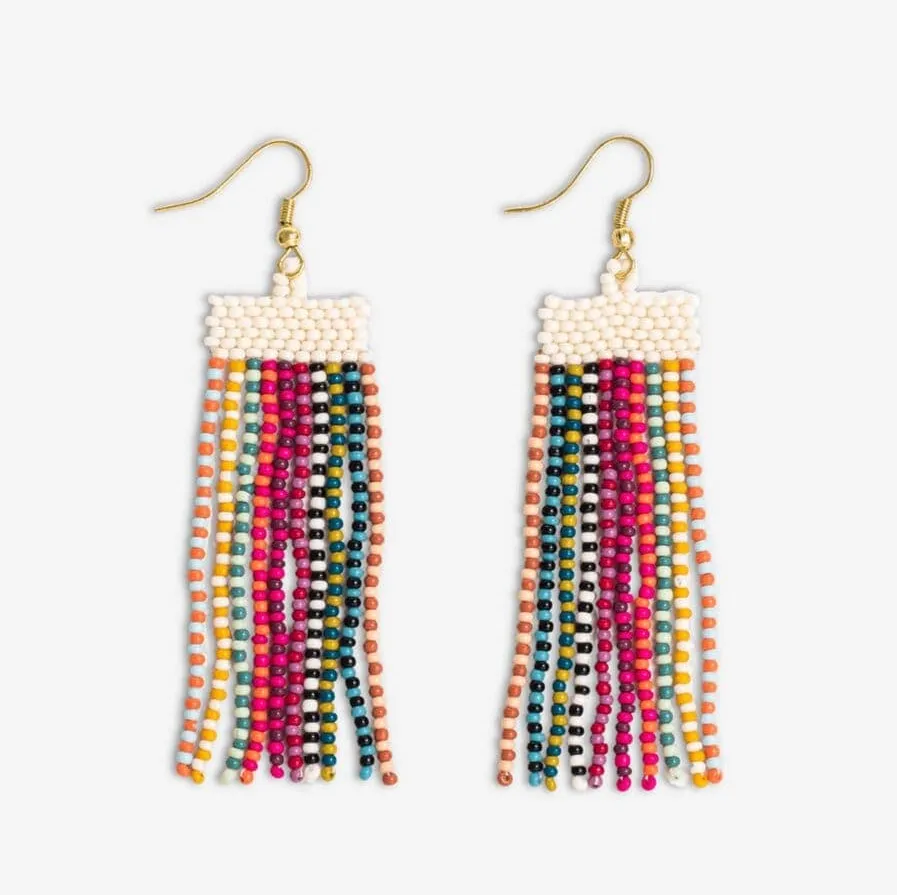 Adaline Alternating Two-Tone Strands Beaded Fringe Earring Multicolor