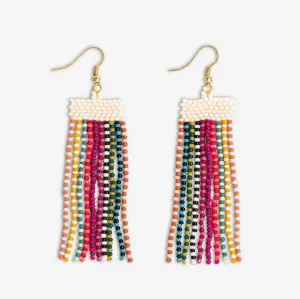 Adaline Alternating Two-Tone Strands Beaded Fringe Earring Multicolor