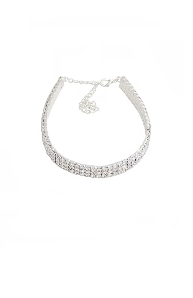 Adult 3 Row Clear Crystal Rhinestone Choker