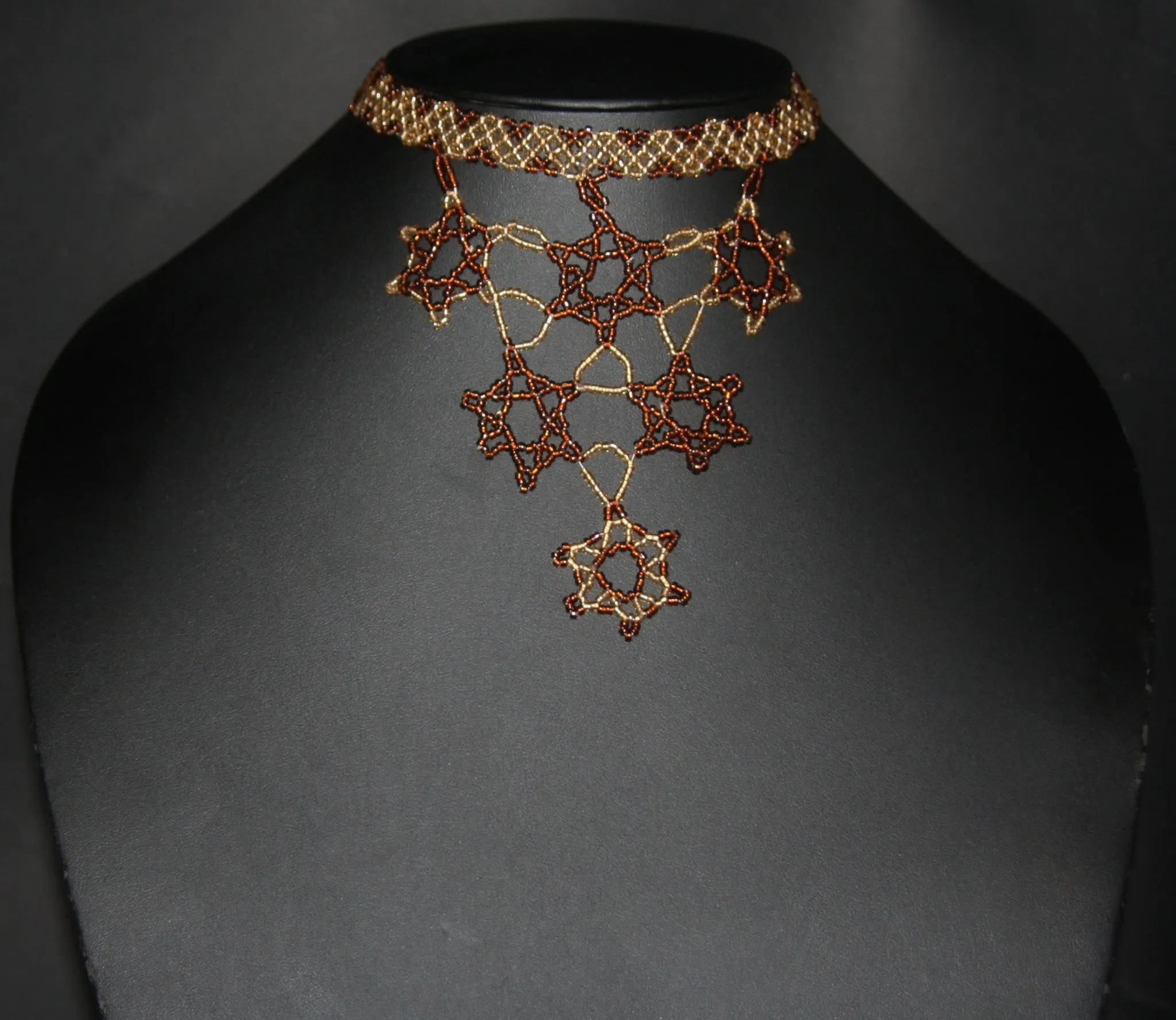 African Beaded Choker Necklace 6 Star Copper Gold Handcrafted Swaziland