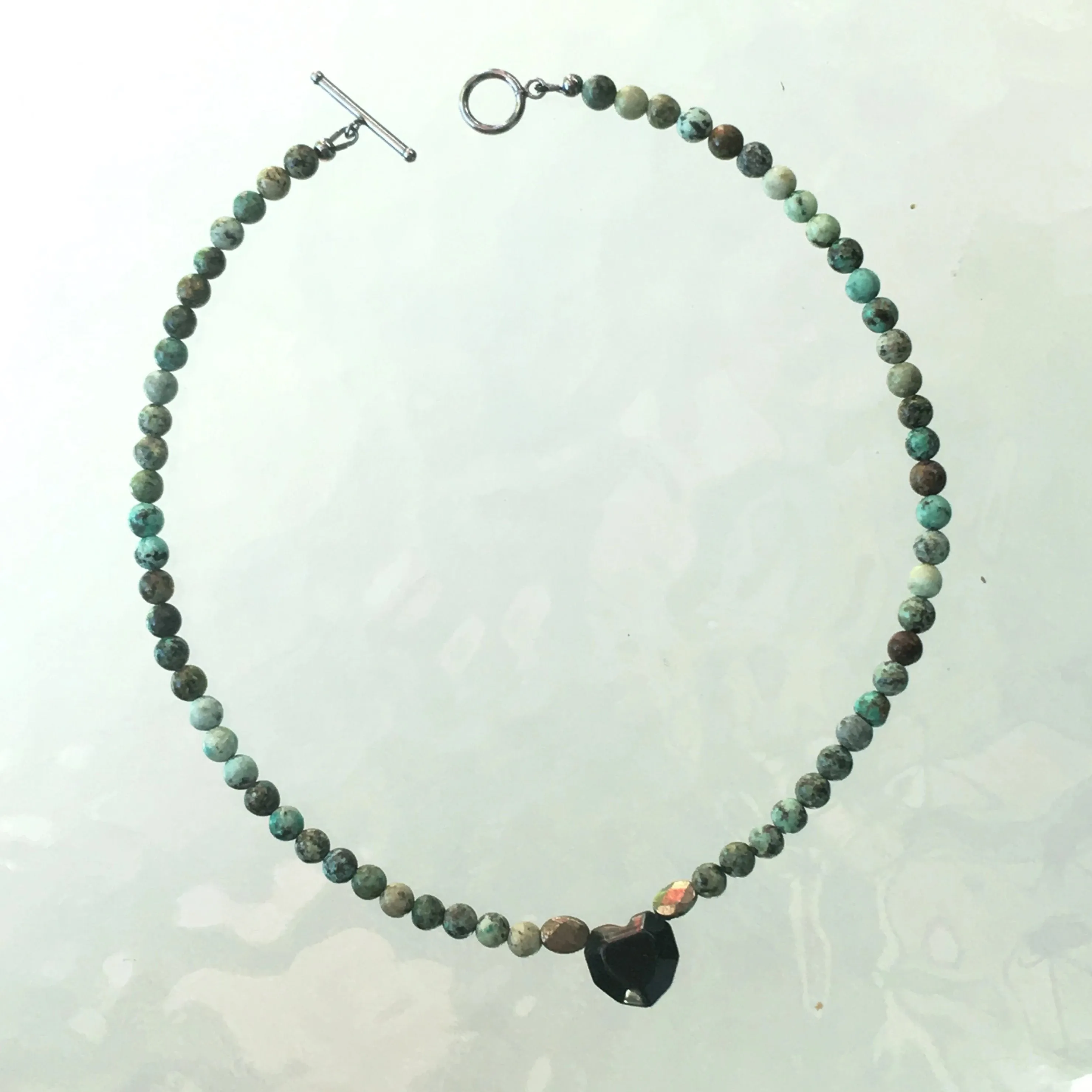 African Tourquoise and Onyx Heart Necklace