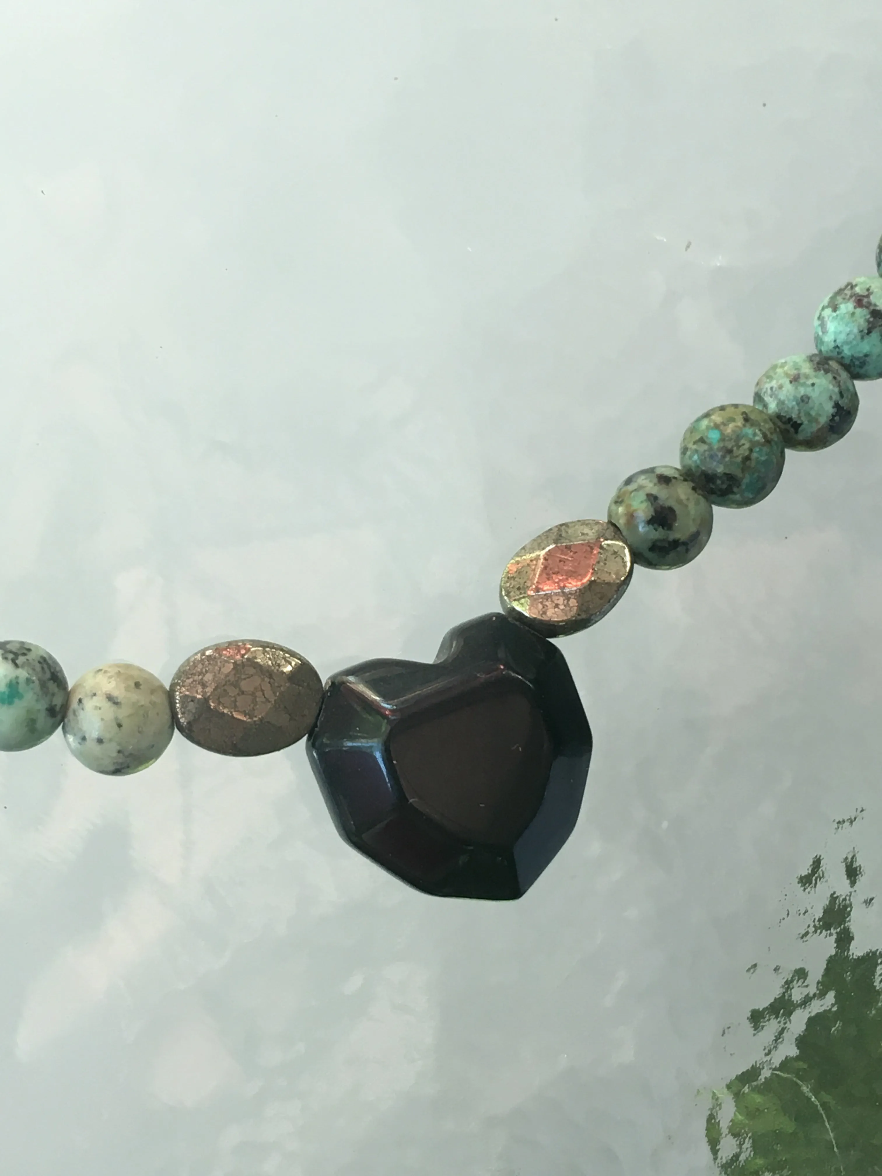 African Tourquoise and Onyx Heart Necklace