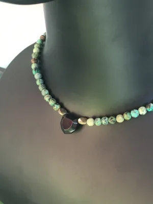 African Tourquoise and Onyx Heart Necklace