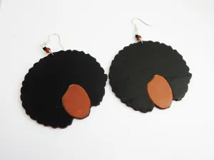 Afro Earrings Wooden Jewelry Ethnic Natural Hair Black Art Silhouette