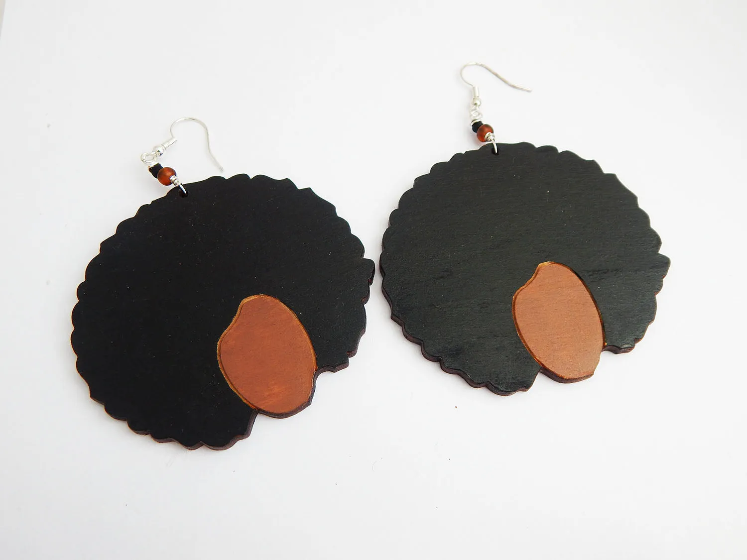 Afro Earrings Wooden Jewelry Ethnic Natural Hair Black Art Silhouette