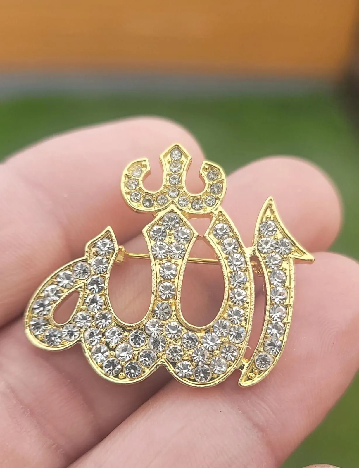 Allah Word Brooch Stunning rhinestones gold plated Muslim Islamic Islam pin iii