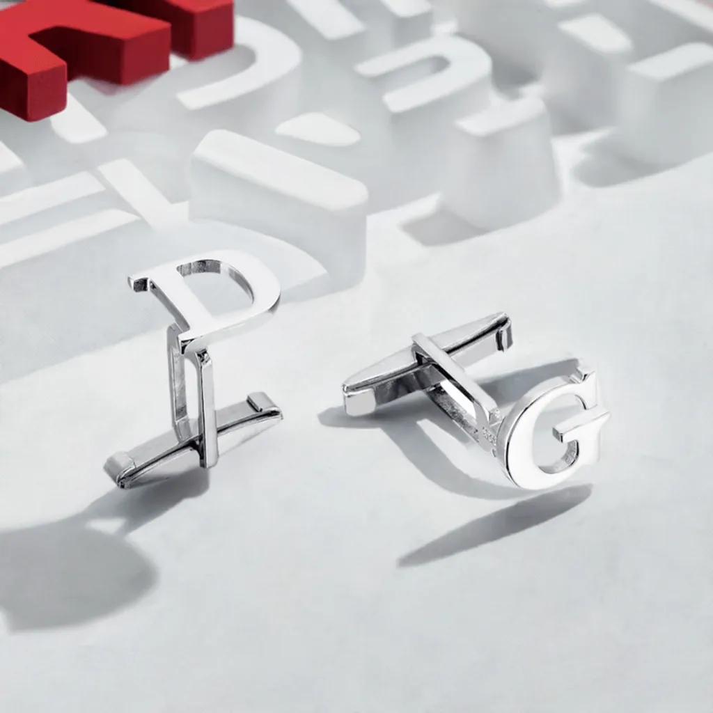 Alphabet Letter Cufflinks Sterling Silver Handmade Men's Jewelry