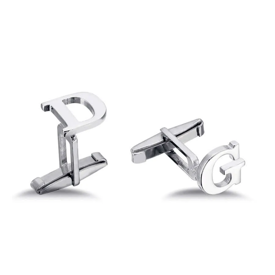 Alphabet Letter Cufflinks Sterling Silver Handmade Men's Jewelry