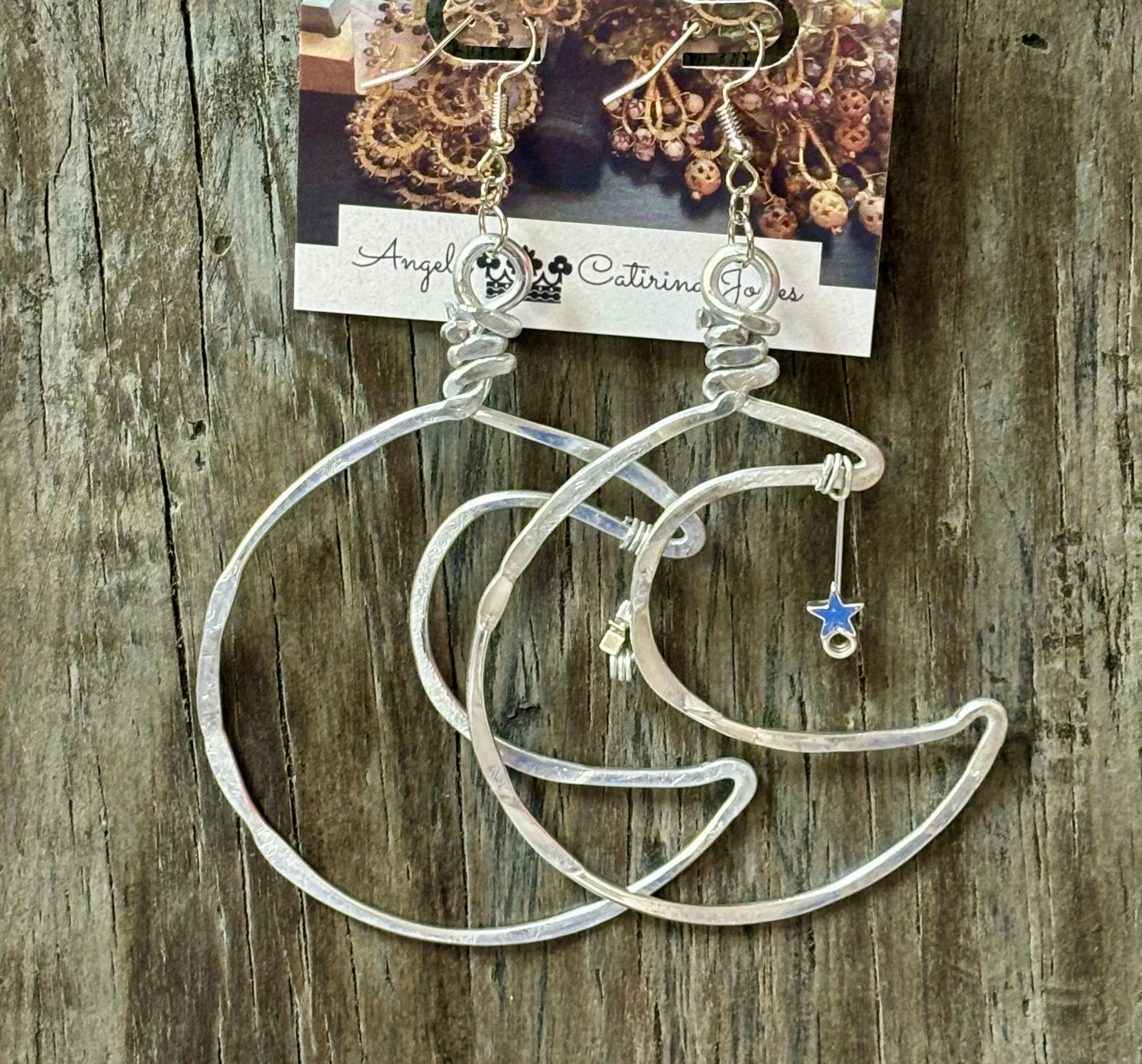 Angela Catirina Jones Large Moon with Dangle Star Earrings