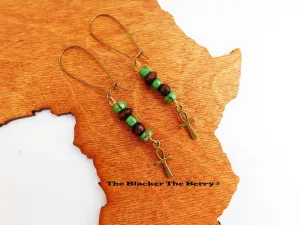 Ankh Earrings Long Dangle Beaded Ethnic Jewelry
