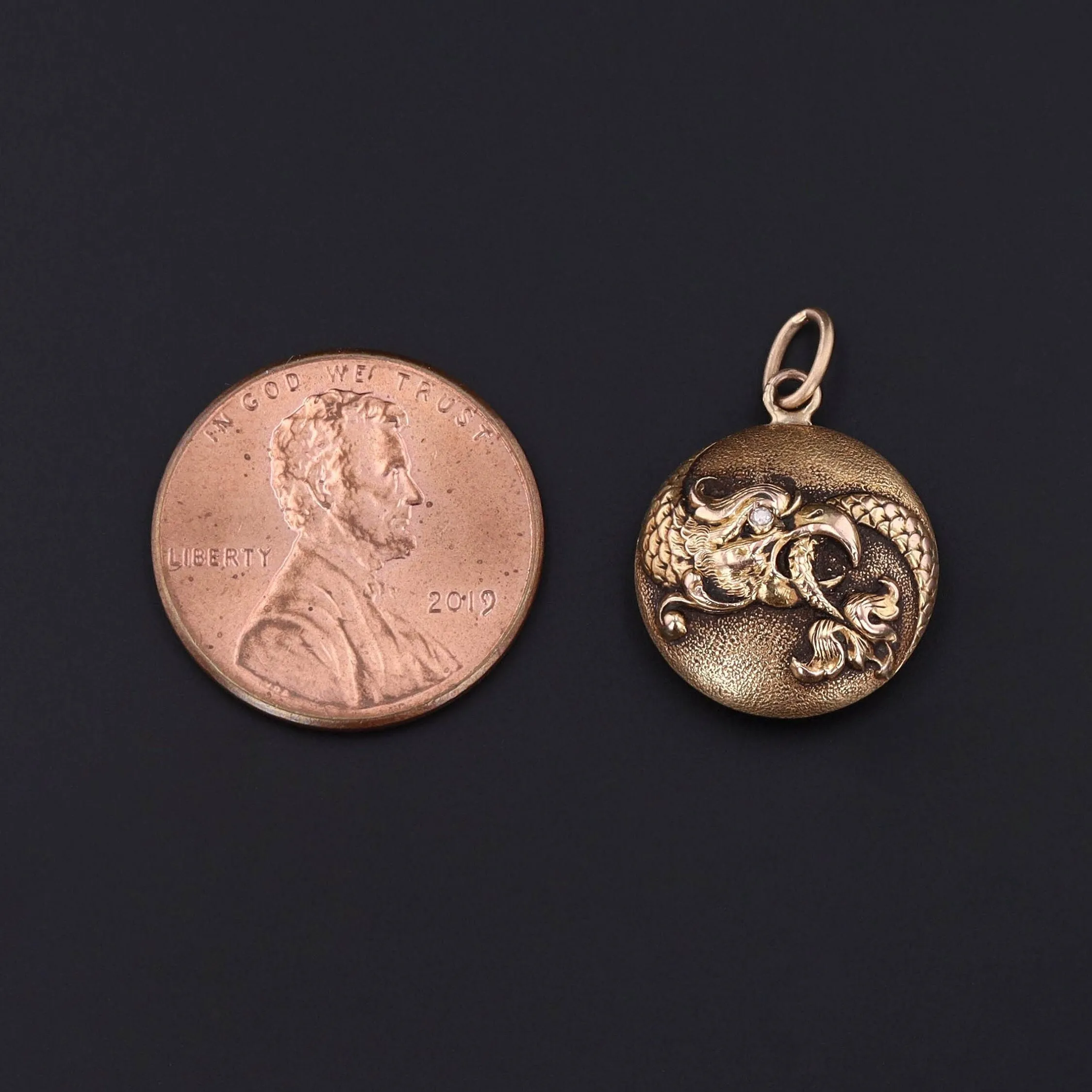 Antique Basilisk Conversion Charm of 14k Gold