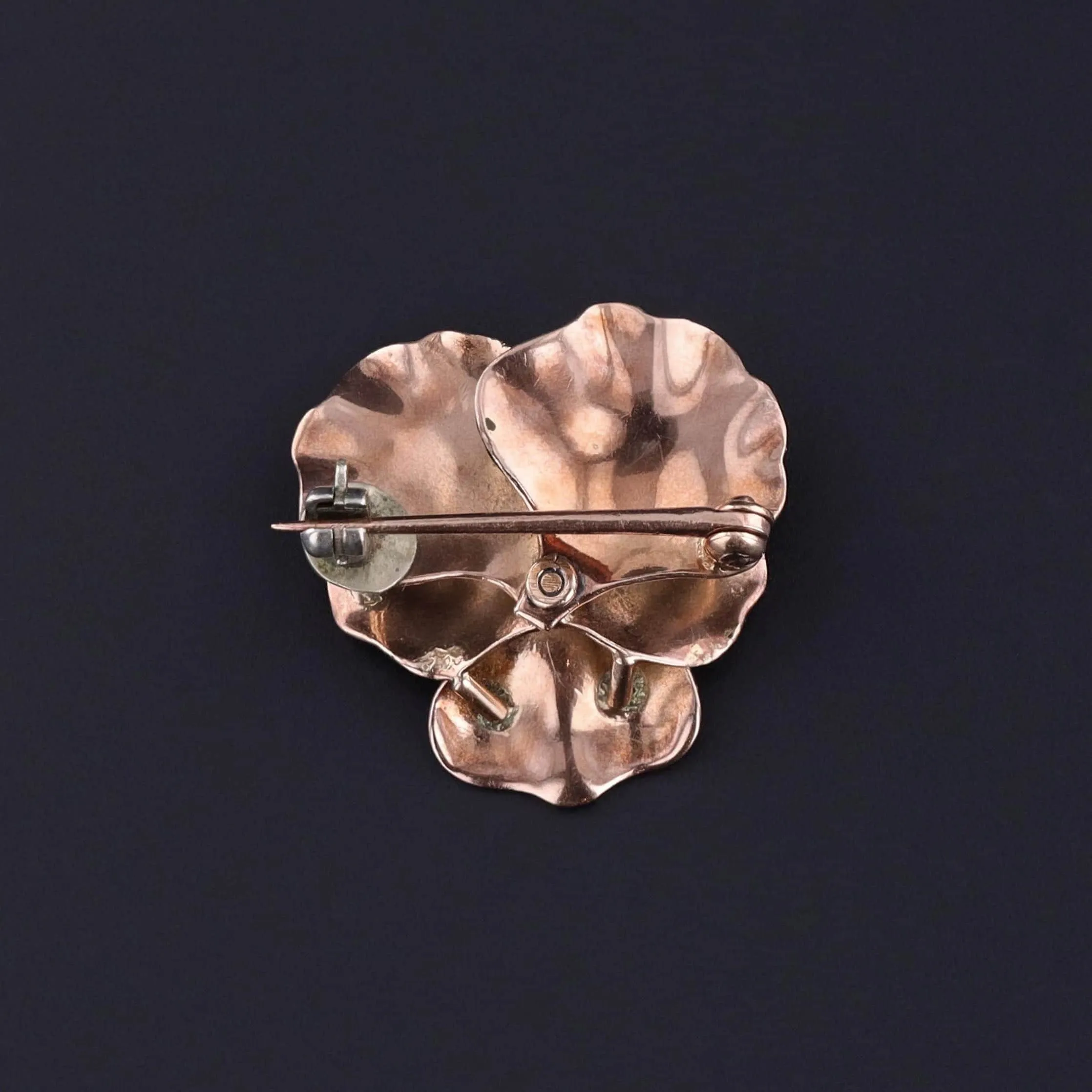 Antique Black Enamel Pansy Brooch of 9ct Gold
