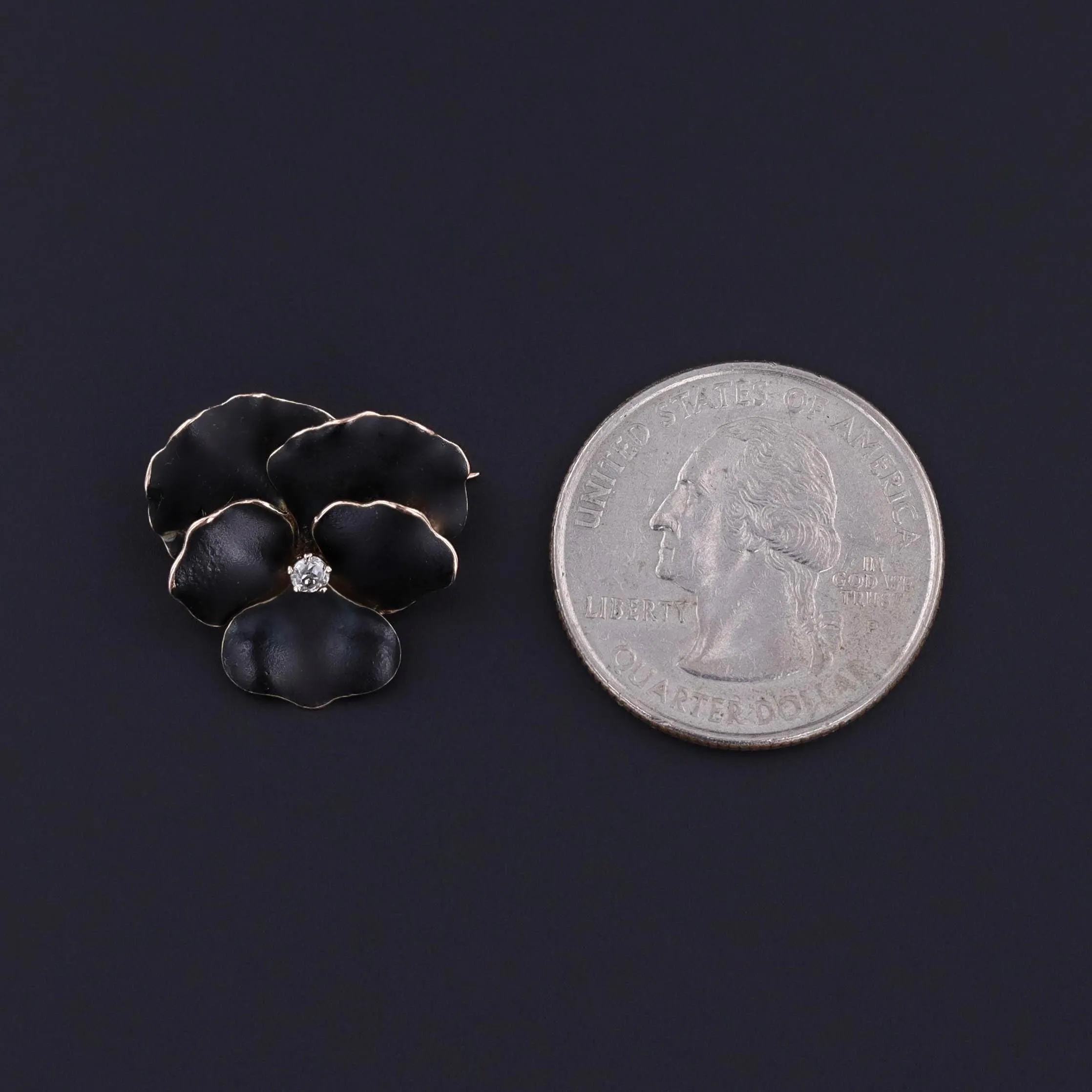 Antique Black Enamel Pansy Brooch of 9ct Gold