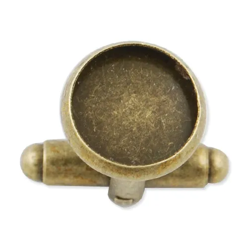 Antique Bronze Plated Cufflink Blanks with round bezel setting match 10mm cabochon