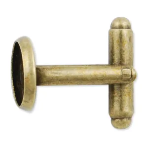 Antique Bronze Plated Cufflink Blanks with round bezel setting match 10mm cabochon