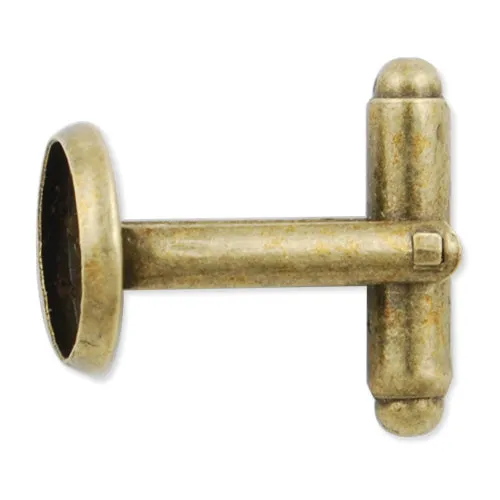 Antique Bronze Plated Cufflink Blanks with round bezel setting match 10mm cabochon