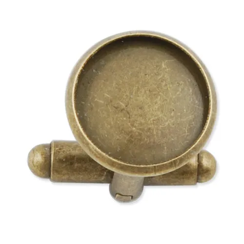 Antique Bronze Plated Cufflink Blanks with round bezel setting match 12mm cabochon