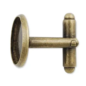 Antique Bronze Plated Cufflink Blanks with round bezel setting match 14mm cabochon