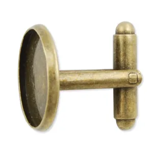 Antique Bronze Plated Cufflink Blanks with round bezel setting match 16mm cabochon