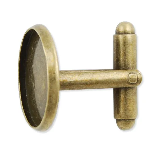 Antique Bronze Plated Cufflink Blanks with round bezel setting match 16mm cabochon
