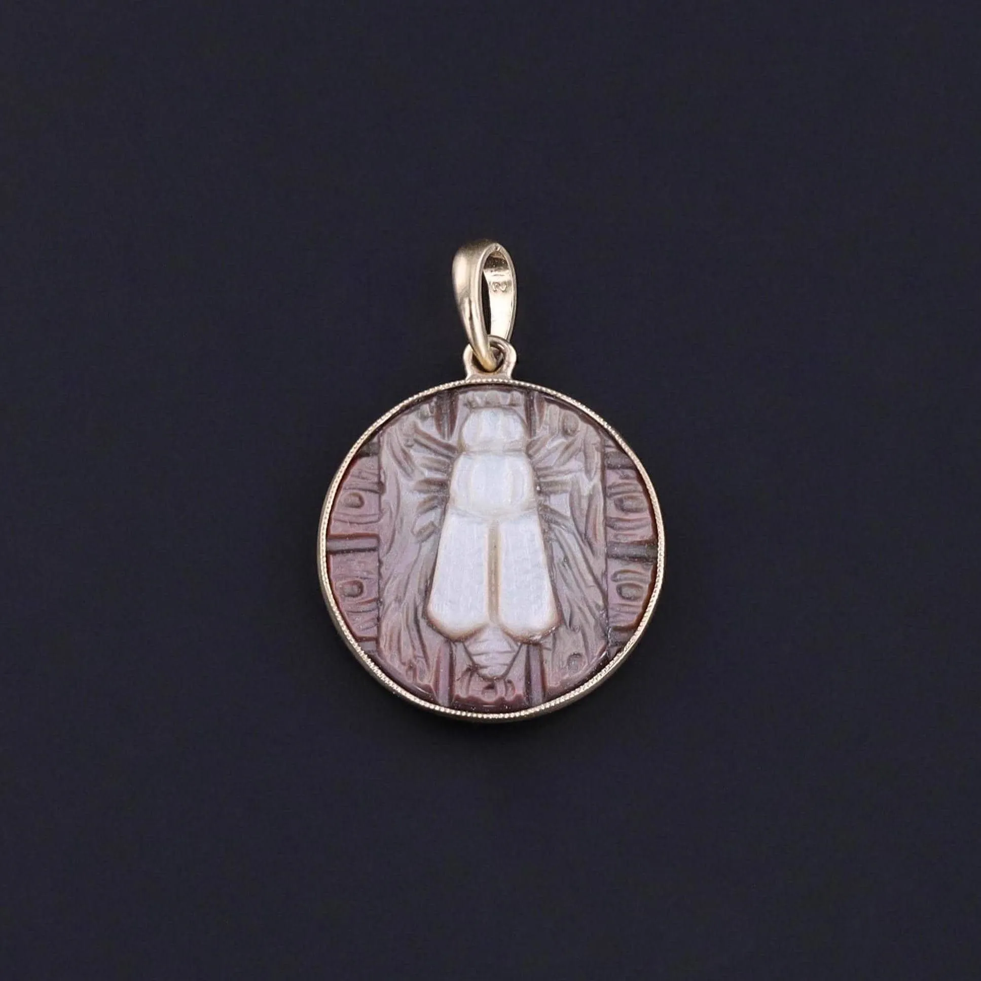 Antique Carved Mother of Pearl Fly Pendant