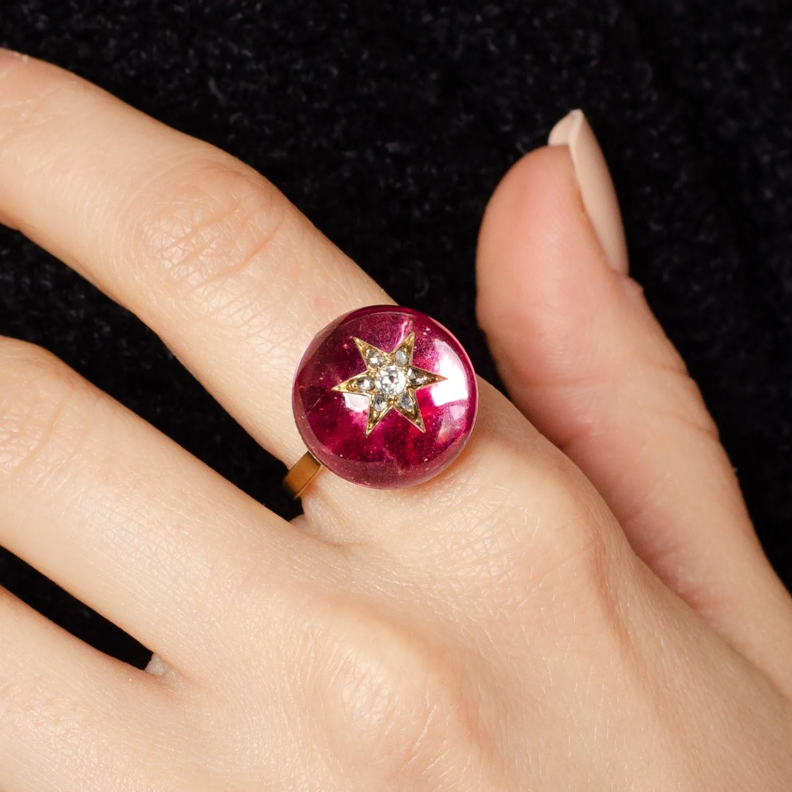 Antique Diamond Star Ring | Foil Backed Quartz & Diamond Ring