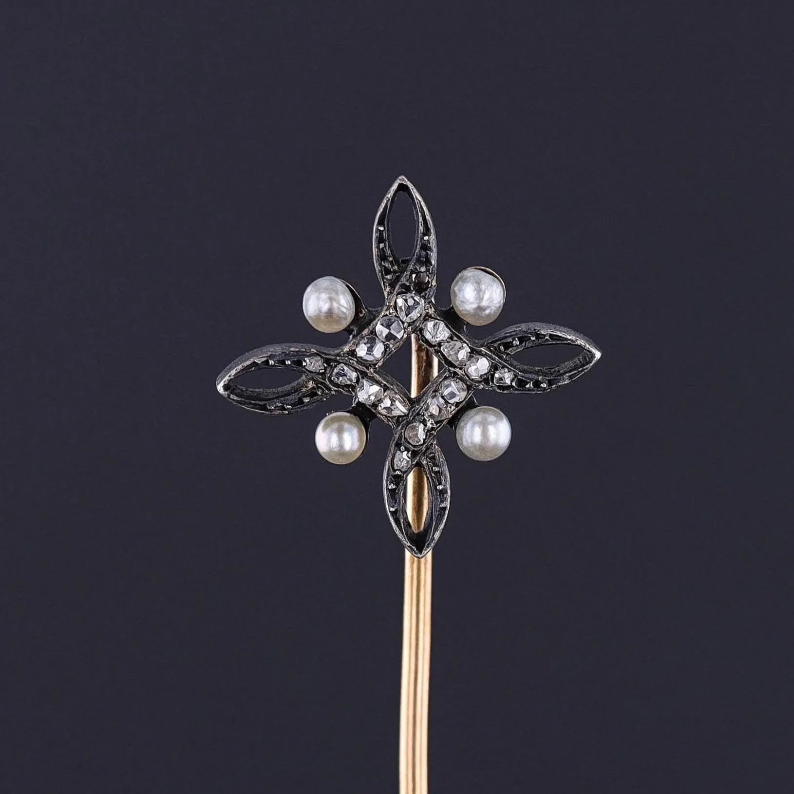Antique Diamond Stickpin of Silver & 18k Gold