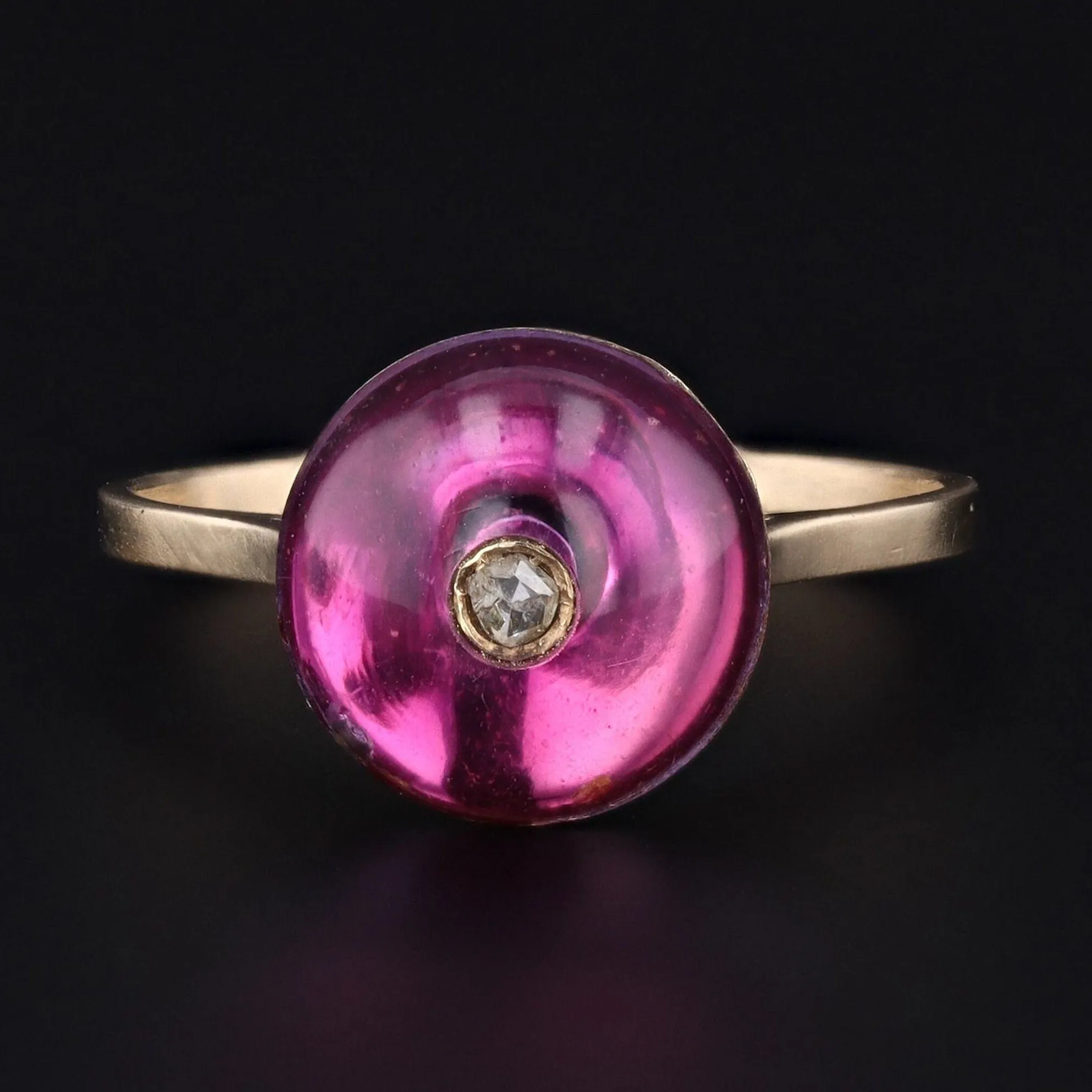 Antique Domed Foil Backed Quartz Conversion Ring of 14k Gold