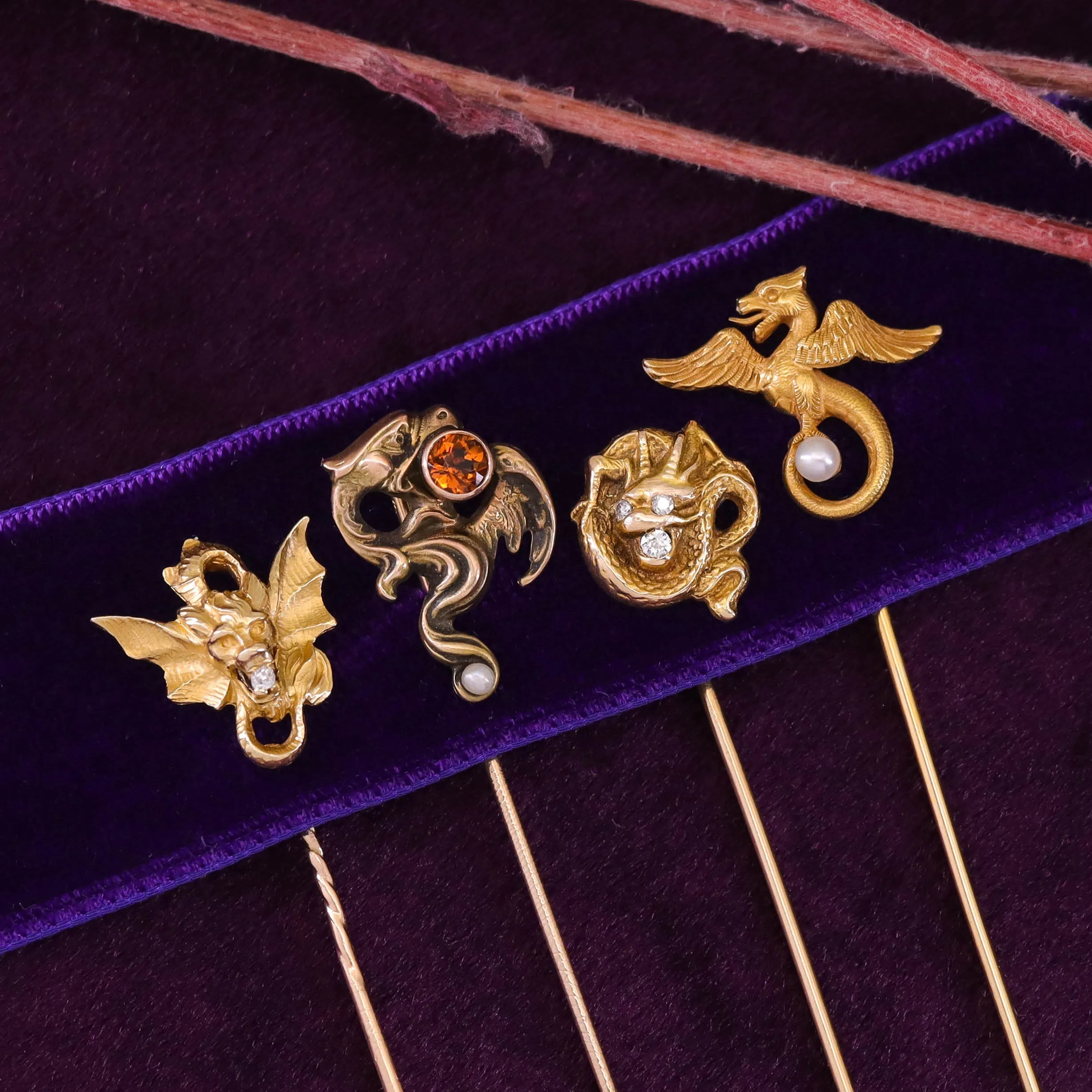 Antique Dragon Stickpin of 10k Gold