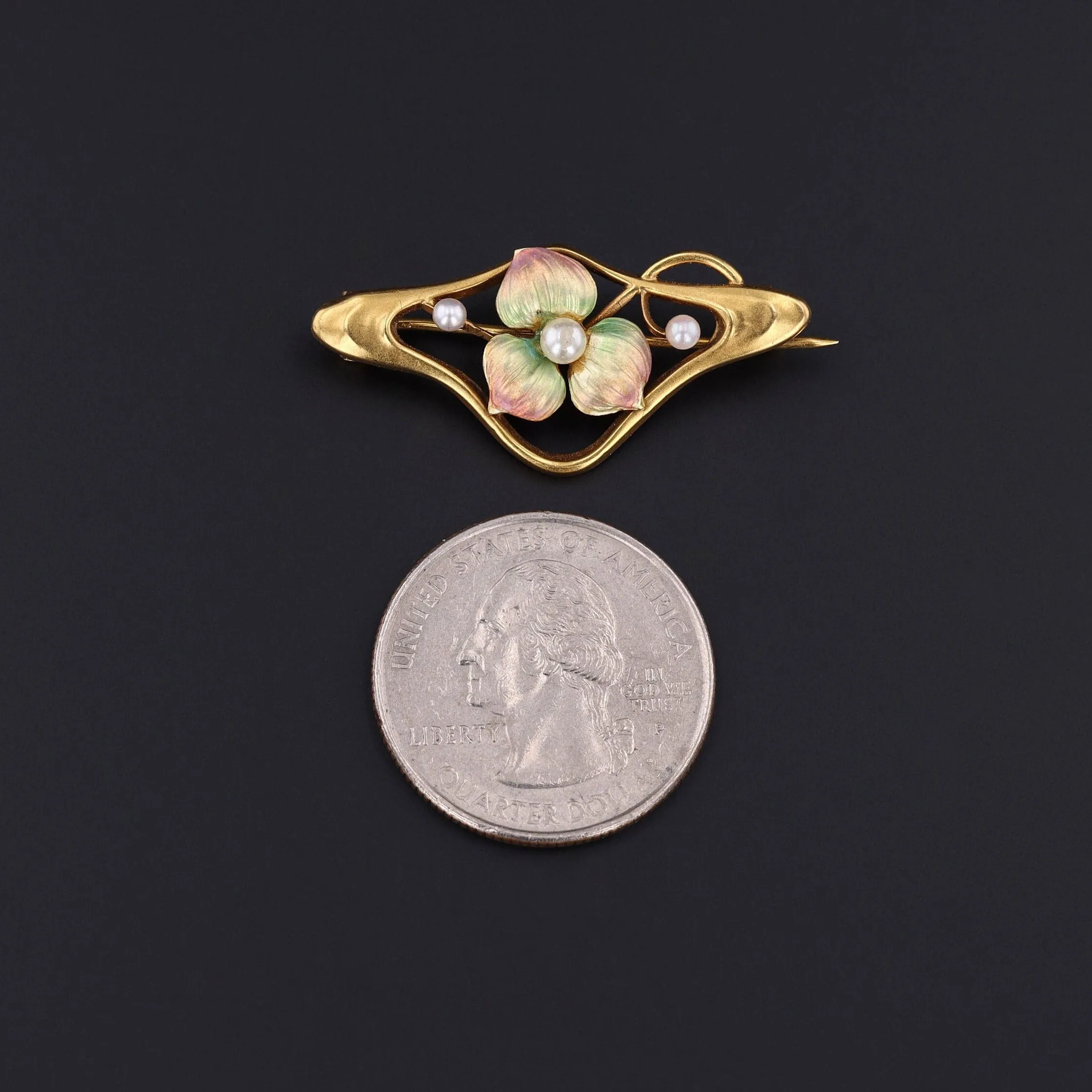 Antique Enamel and Pearl Flower Brooch of 9ct Gold