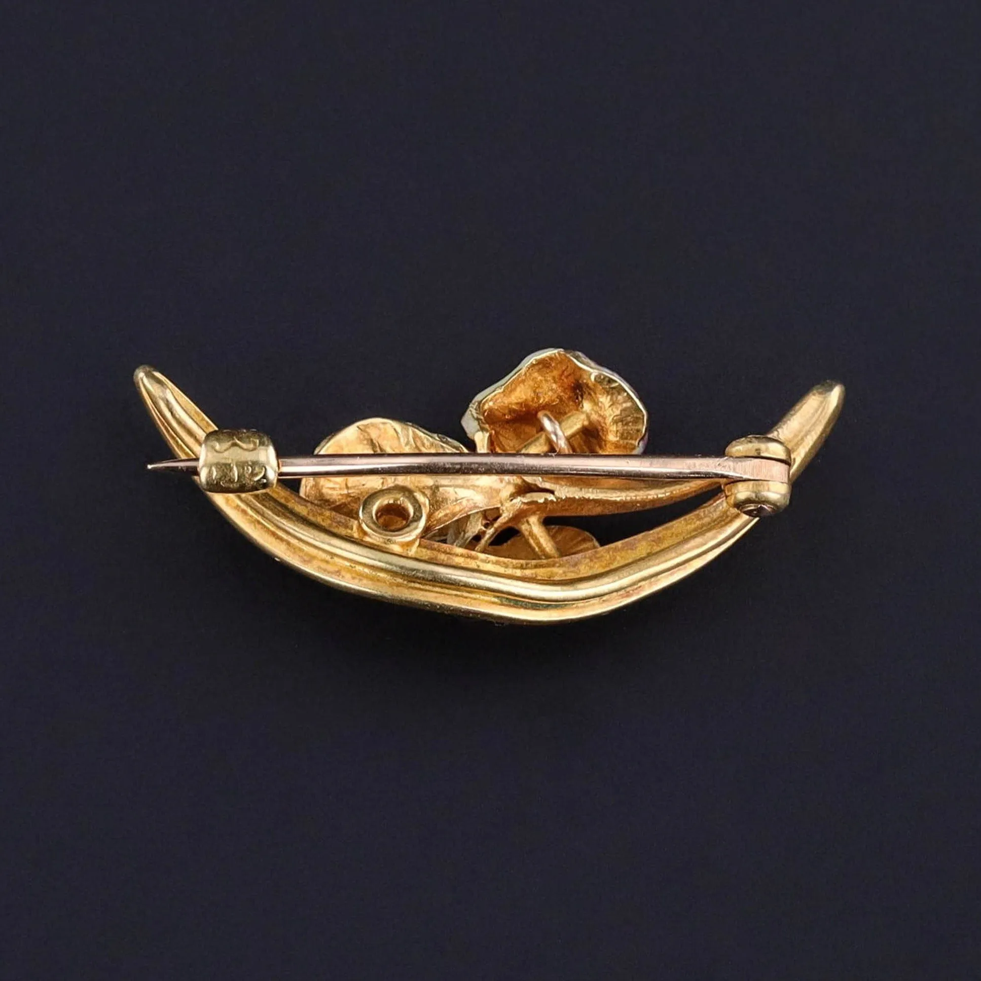 Antique Enamel Iris Brooch of 14k Gold