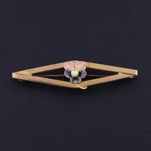 Antique Enamel Pansy Brooch of 10k Gold