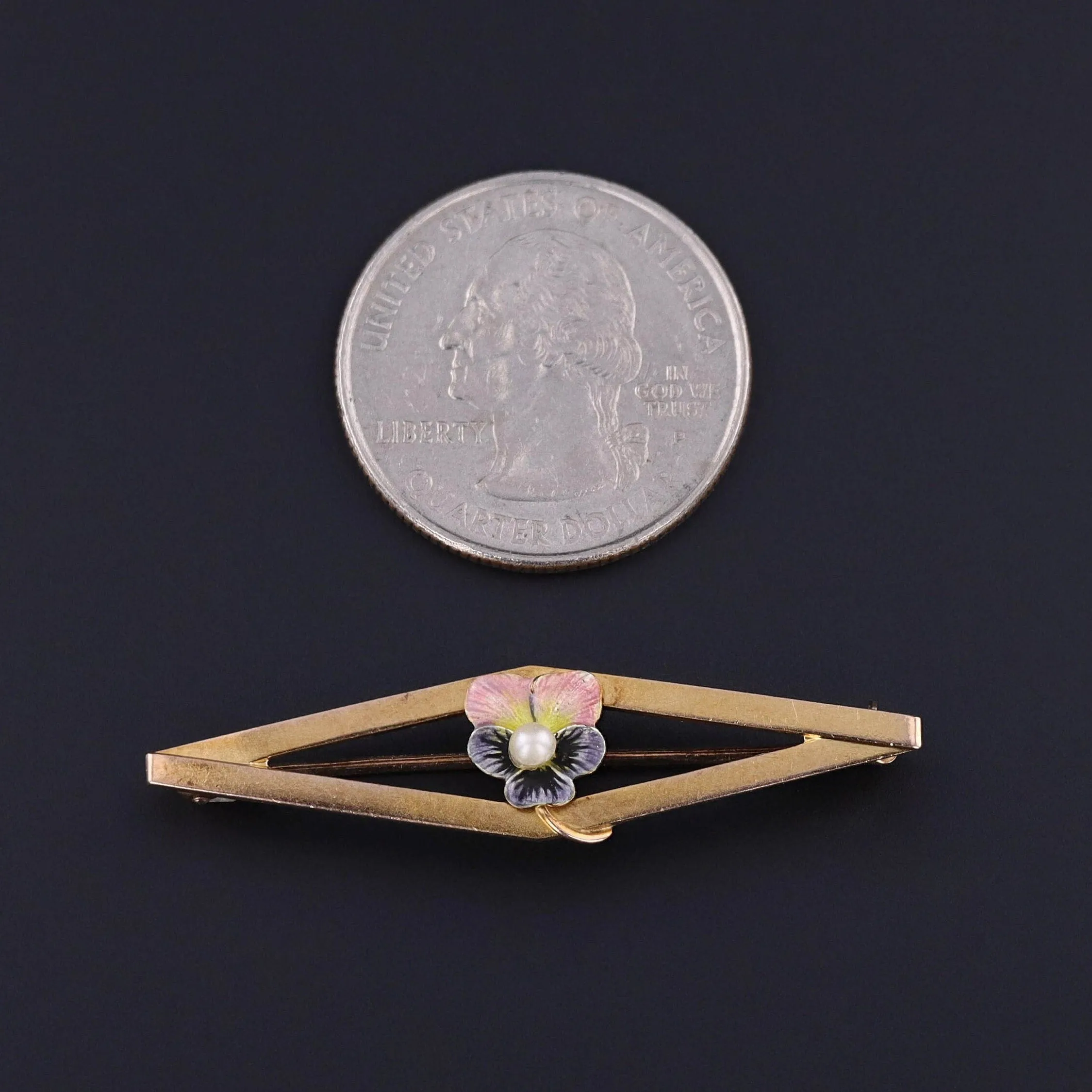 Antique Enamel Pansy Brooch of 10k Gold