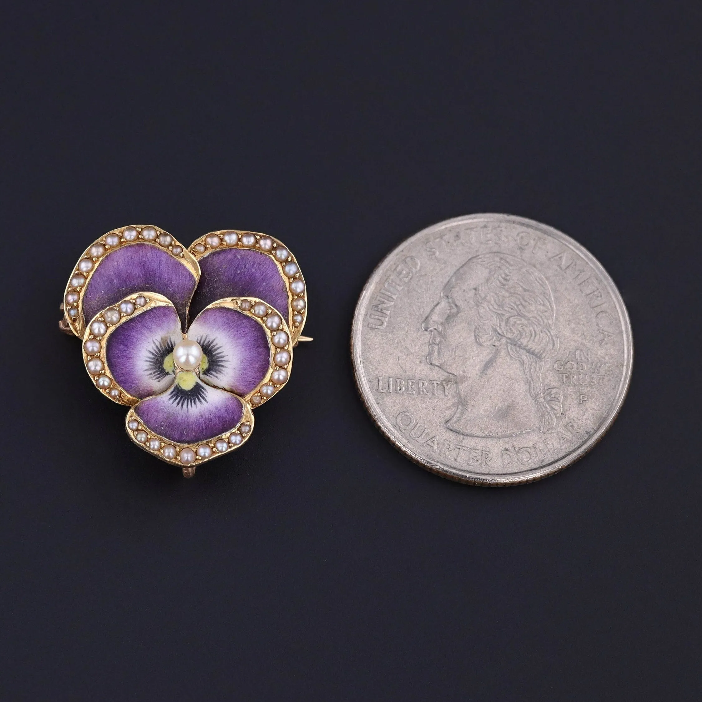 Antique Enamel Pansy Pendant Brooch of 14k Gold