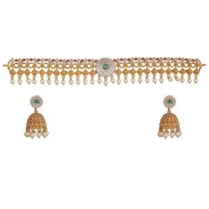 Antique Gold Plated Neera Choker Earrings Set