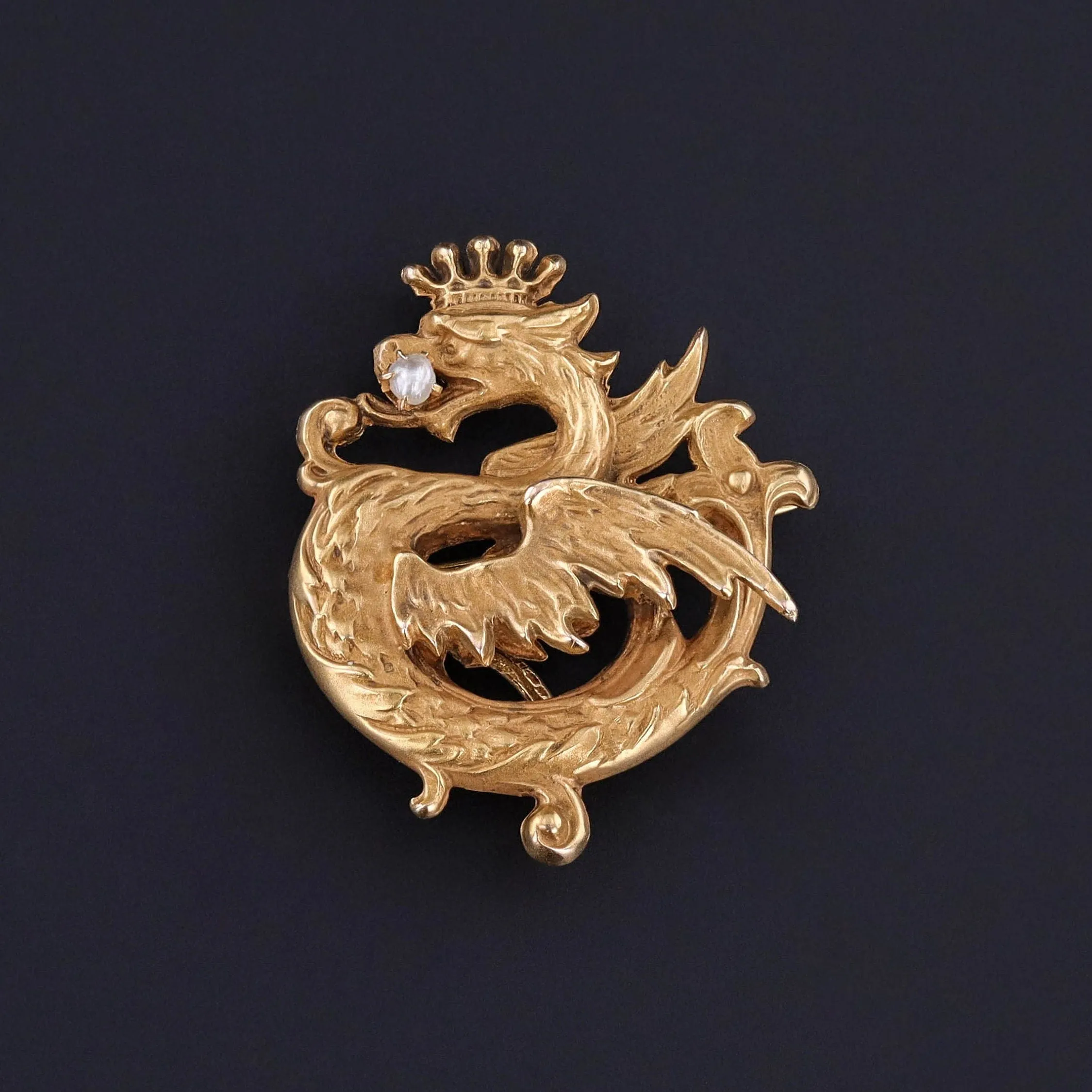 Antique Griffin or Dragon Brooch of 10k Gold