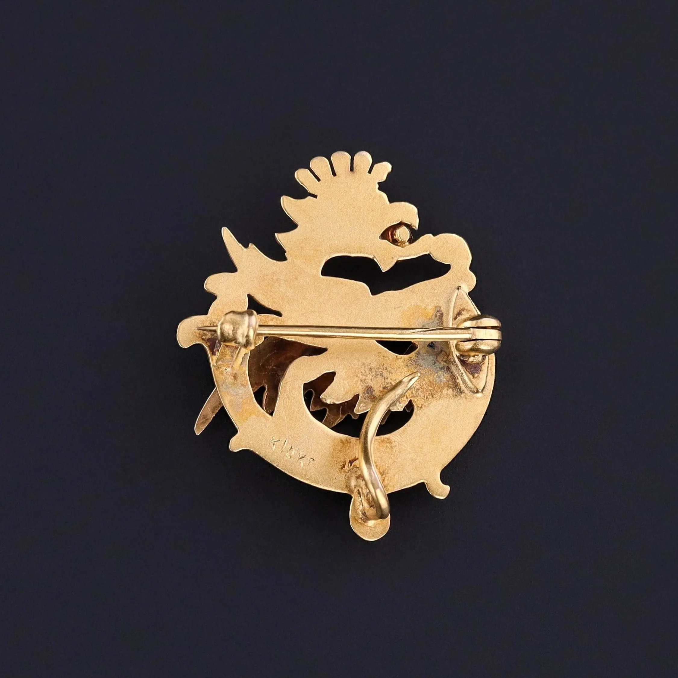 Antique Griffin or Dragon Brooch of 10k Gold