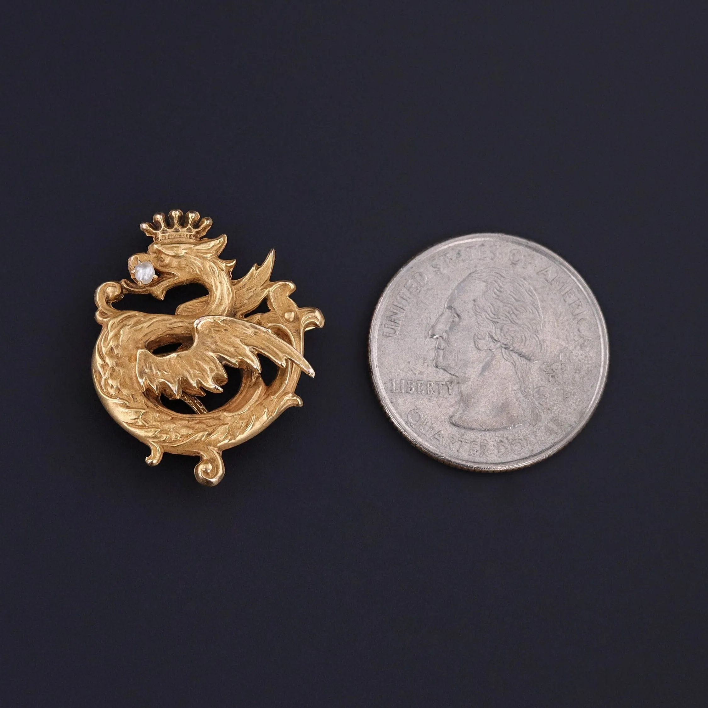 Antique Griffin or Dragon Brooch of 10k Gold