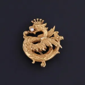 Antique Griffin or Dragon Brooch of 10k Gold