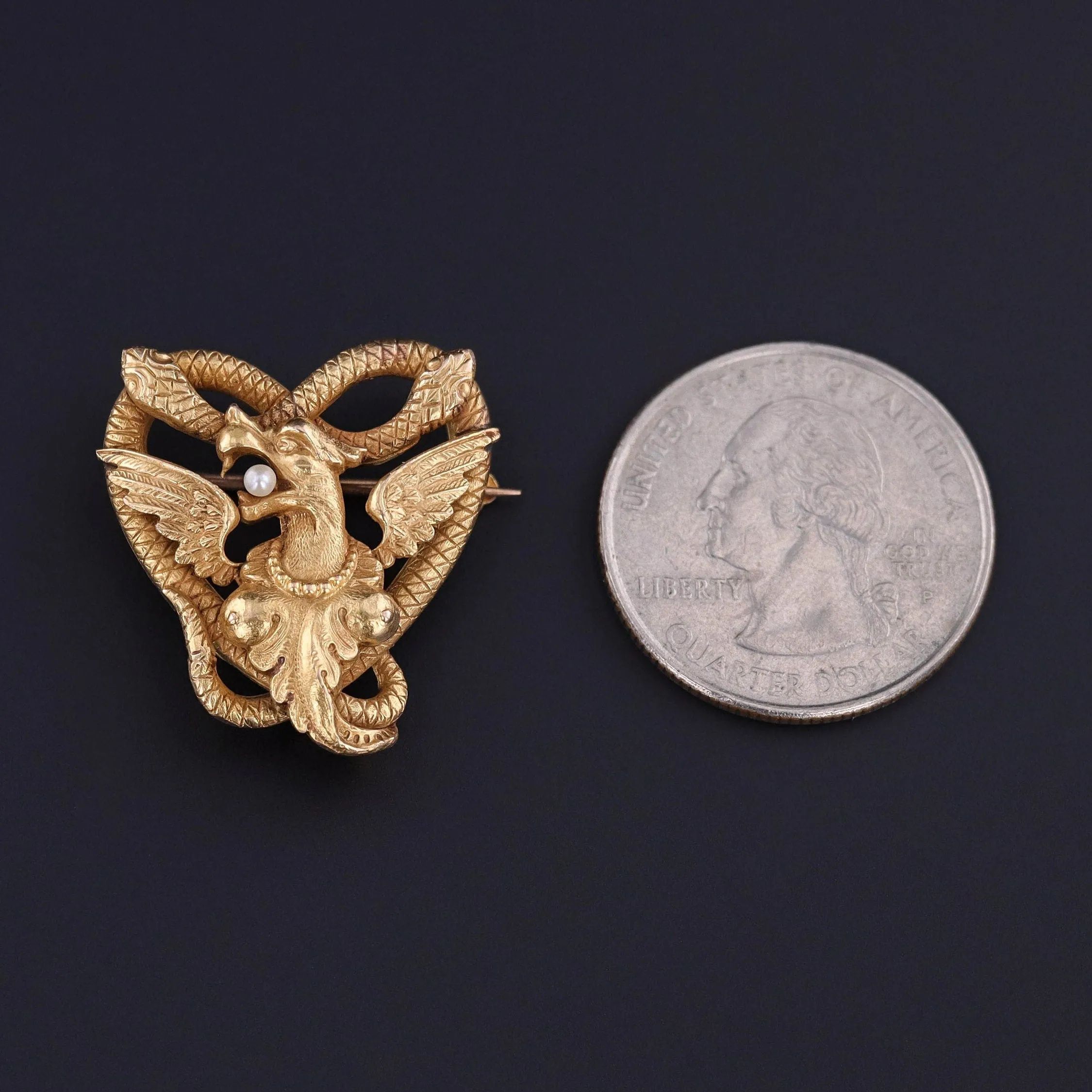 Antique Griffin Watch Pin of 14k Gold