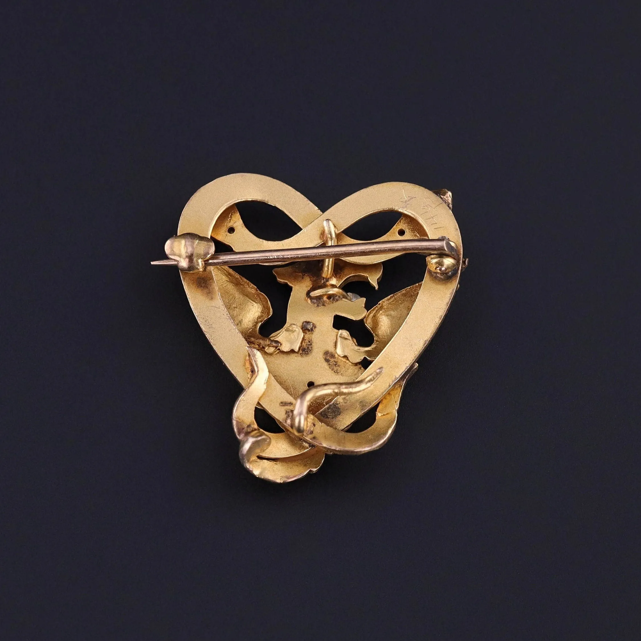 Antique Griffin Watch Pin of 14k Gold