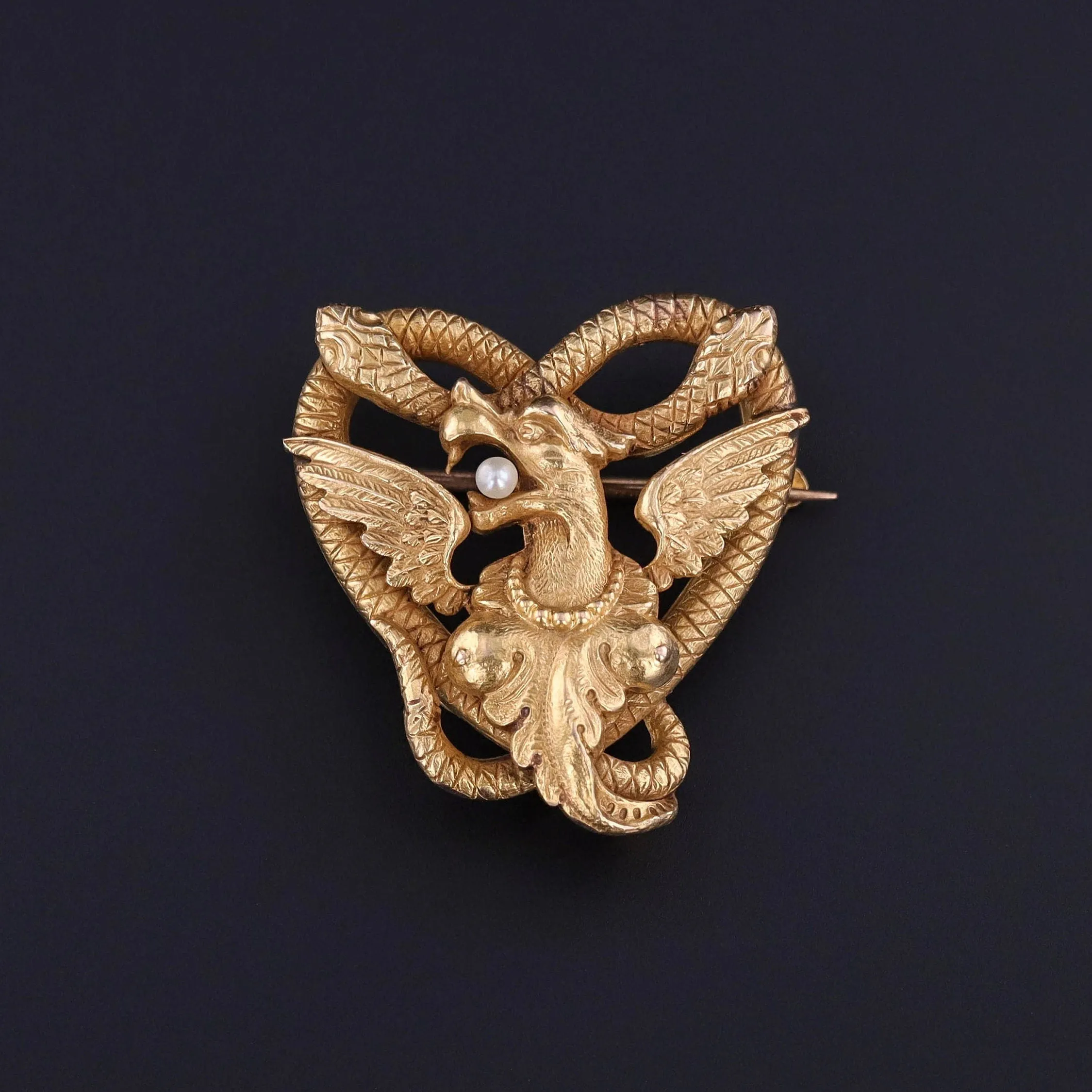Antique Griffin Watch Pin of 14k Gold