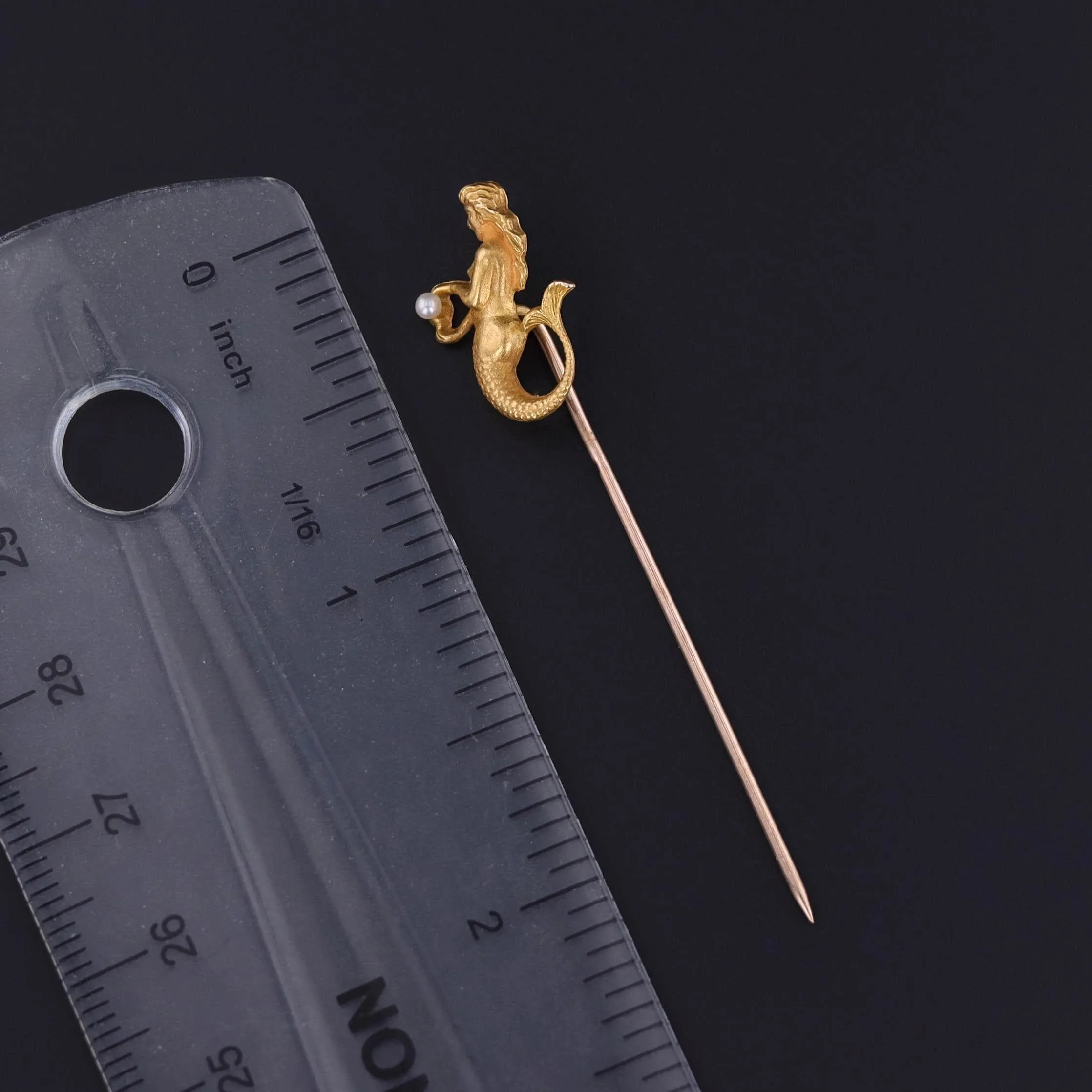 Antique Mermaid Stickpin or Charm of 10k Gold