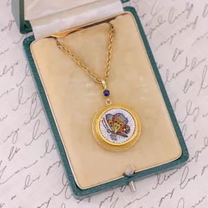 Antique Micromosaic Butterfly Necklace of 18k Gold