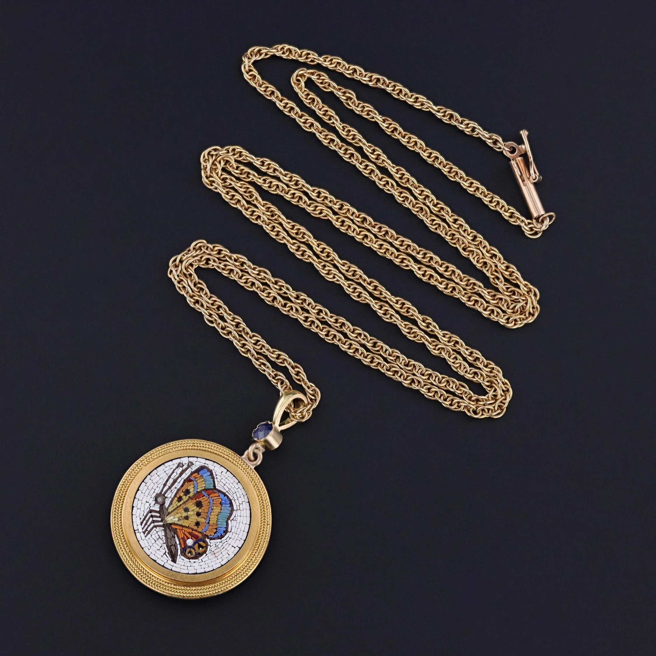 Antique Micromosaic Butterfly Necklace of 18k Gold