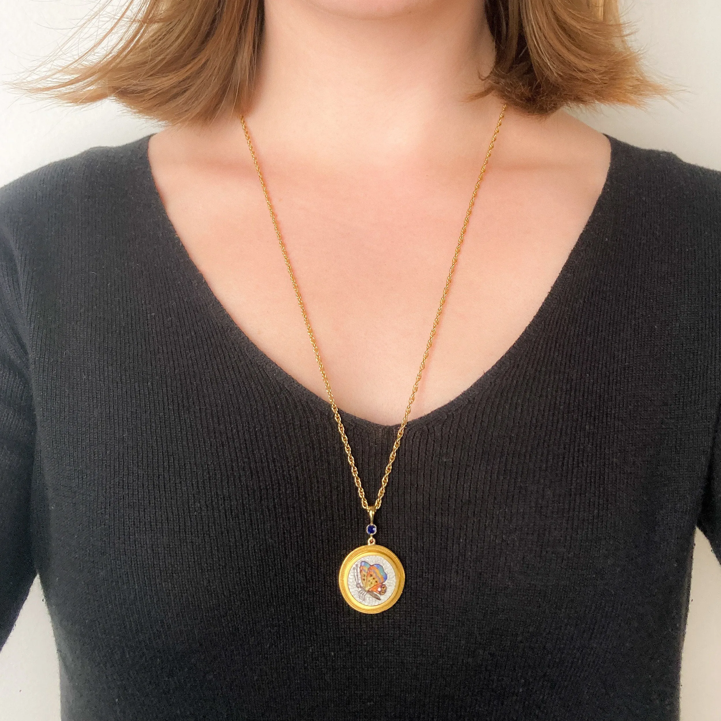 Antique Micromosaic Butterfly Necklace of 18k Gold
