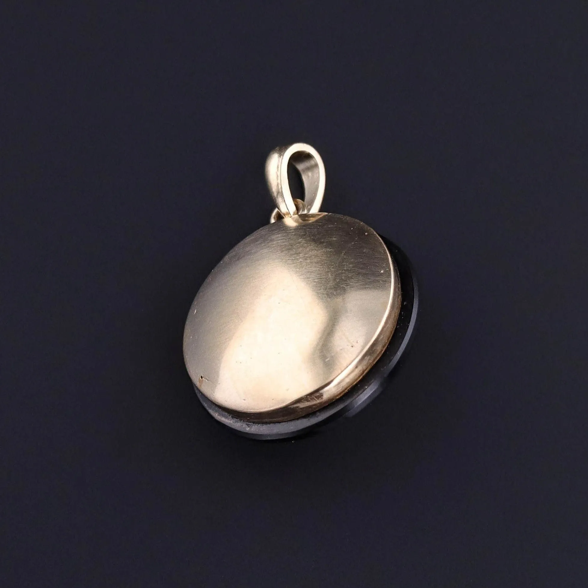 Antique Onyx Moonstone & Pearl Pendant of 14k Gold