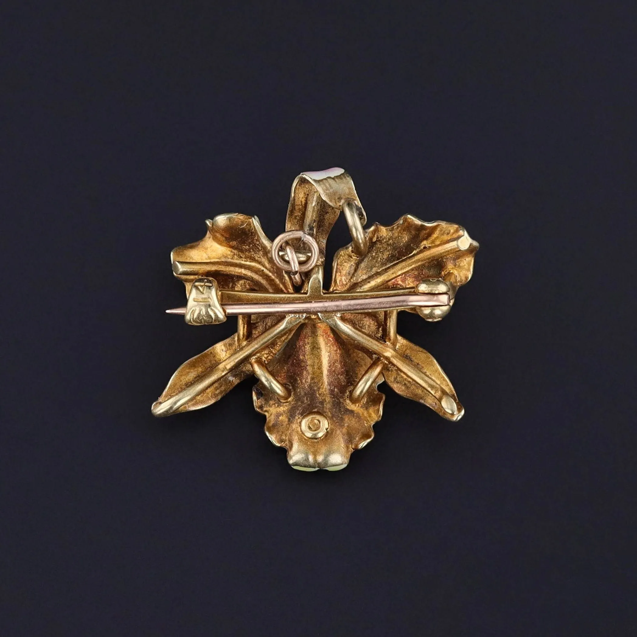 Antique Orchid Brooch of 14k Gold by Whiteside & Blank